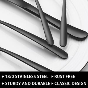 49-Piece Black Silverware Set with Organizer, Heavy Duty Stainless Steel Black Flatware for 8, Cutlery Utensil Sets with Steak Knives, Rust-proof, Mirror Polished, Dishwasher Safe