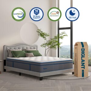 Queen Mattress, DIGLANT 14 Inch Queen Plush Hybrid Mattress with Gel Memory Foam for Cooling Sleep, 7-Zoned Individual Pocket Springs for Pressure Relief, Queen Size Supportive Mattresses in Box