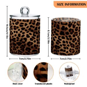 SDMKA 4 Pack Apothecary Jars Bathroom Leopard Print Qtip Holder Dispenser Clear Plastic Storage Canister Jar with Lid for Cotton Ball, Cotton Swab