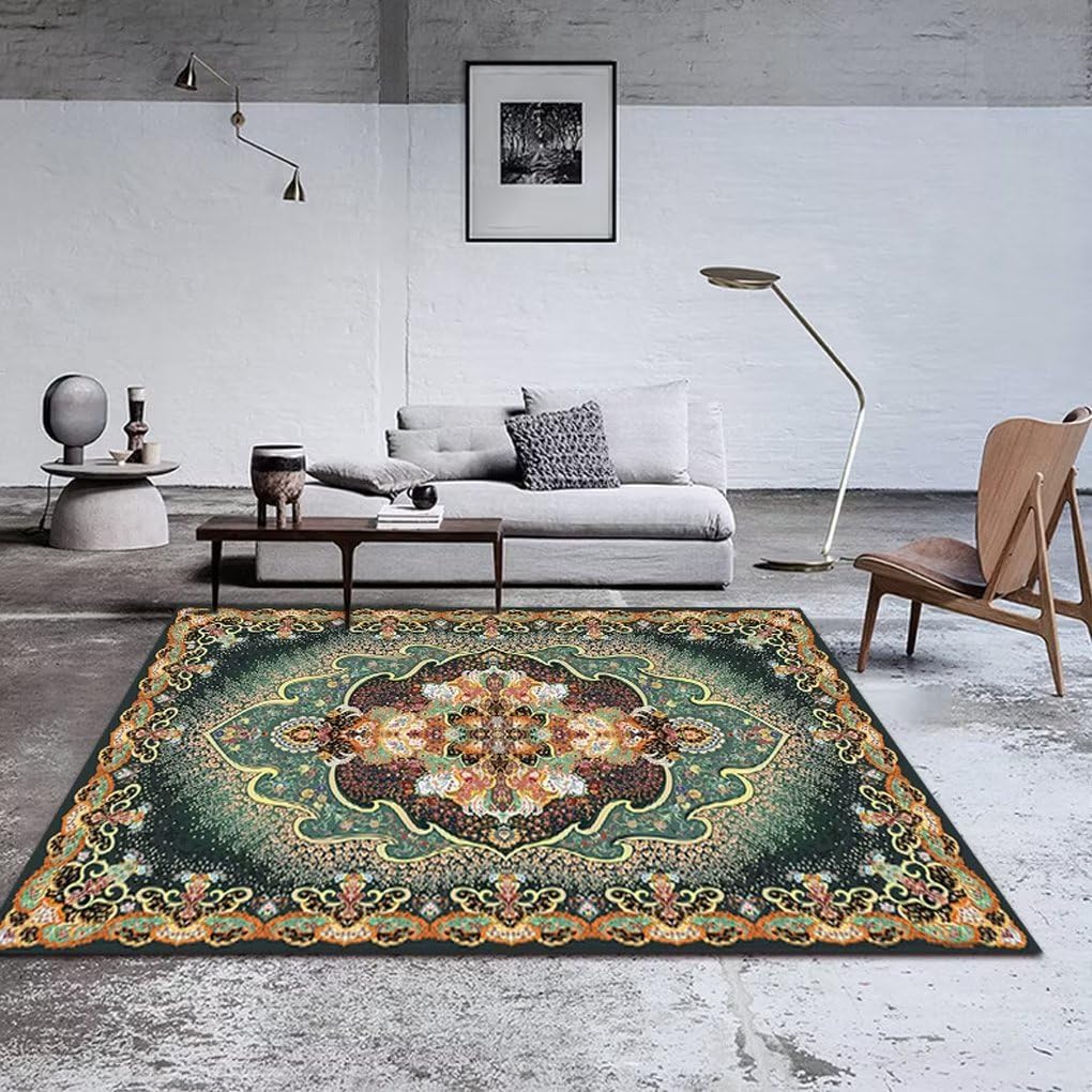 Soyalie Traditional Classic Rugs for Hallway Gold Green Indoor Door Mat Boho Chic Floral Area Rug Rectangular Floor Mats 2'x3'