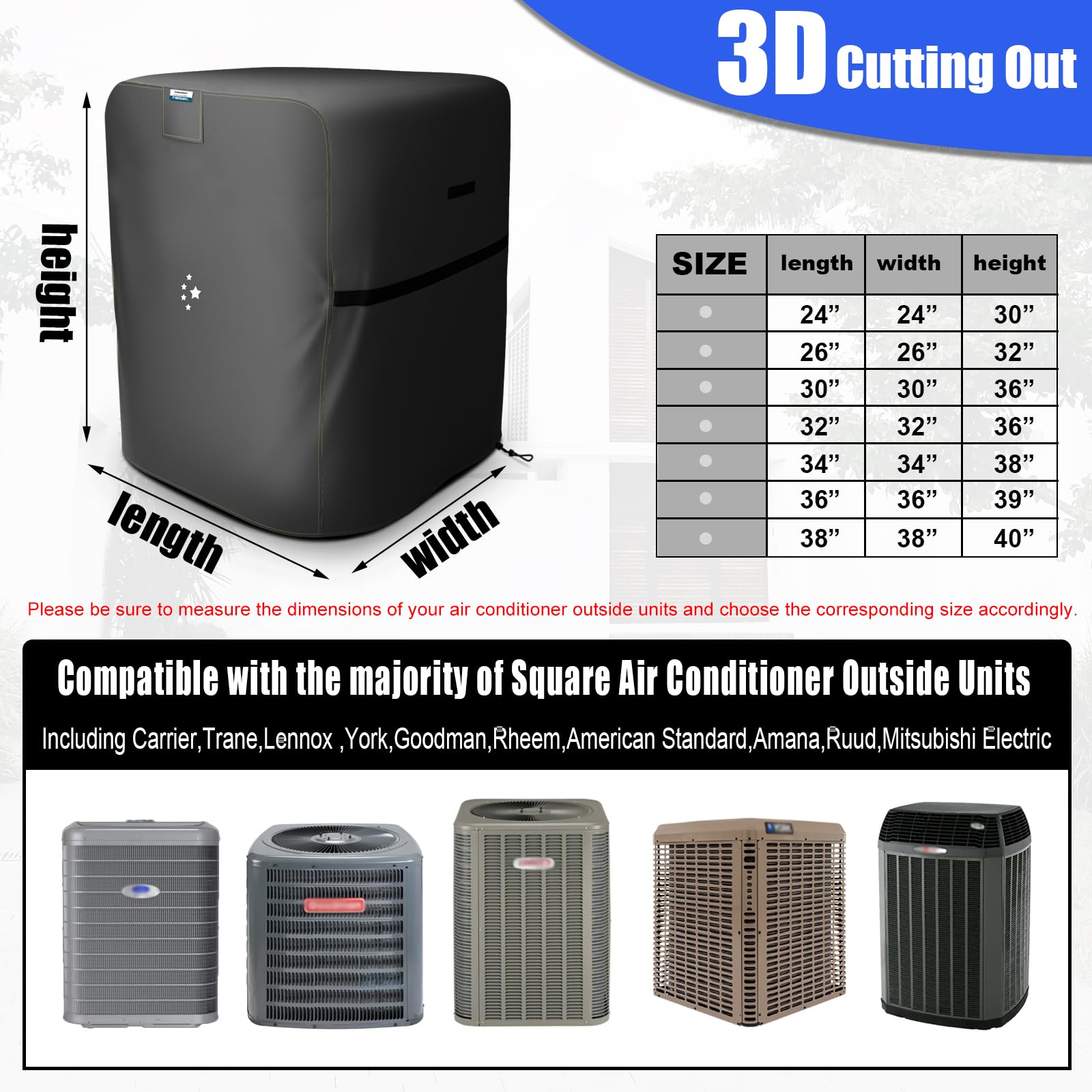 LIBZAKI Air Conditioner Cover Waterproof 600D Heavy Duty for Outside Units-Durable AC Cover Universal Sizes Square Fits up to 30” x 30” x 36”inches-Gray/Black