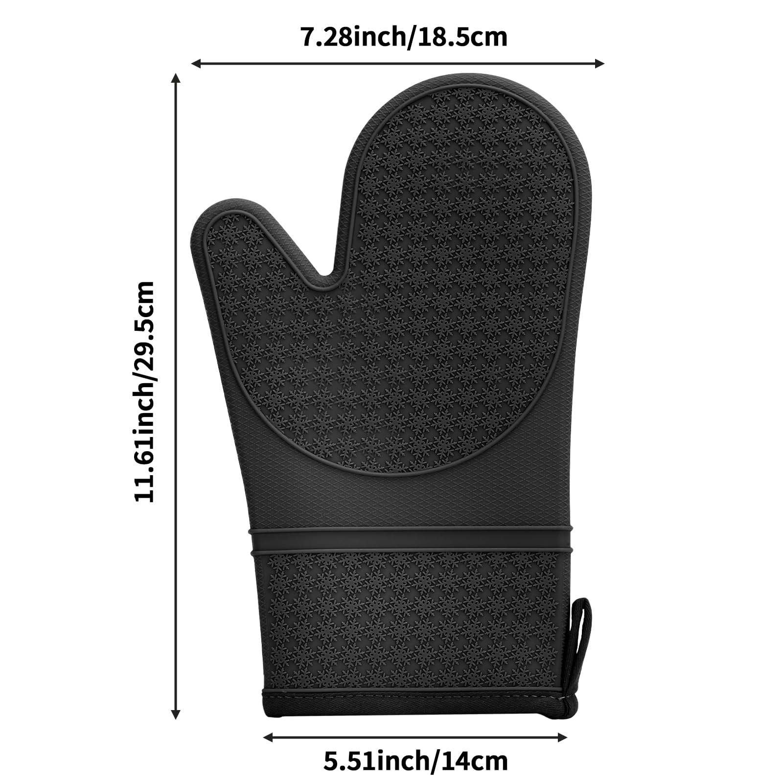 Hovico Silicone Oven Mitts, Oven Gloves with Non-Slip Waterproof - 2PCS Black Oven Mittens Heat Resistant 600 Degree, Soft Lining Silicone Oven Mits for Cooking Baking Kitchen Mitten