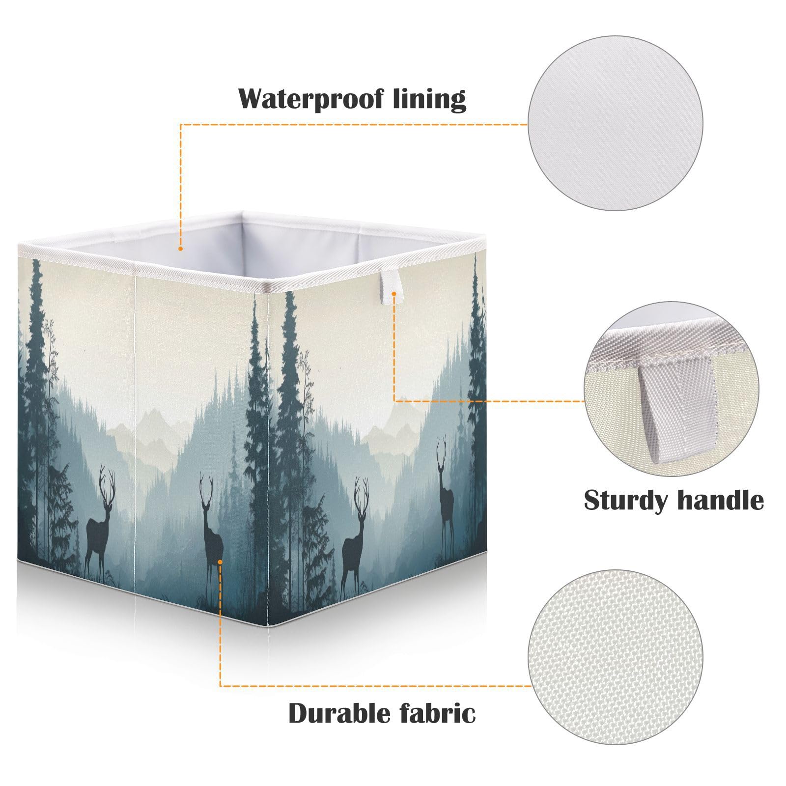 SDMKA Deer Forest Cube Storage Bin Foldable Storage Cubes Fabric Storage Baskets for Shelf Closet Home Organizers, 11 Inch