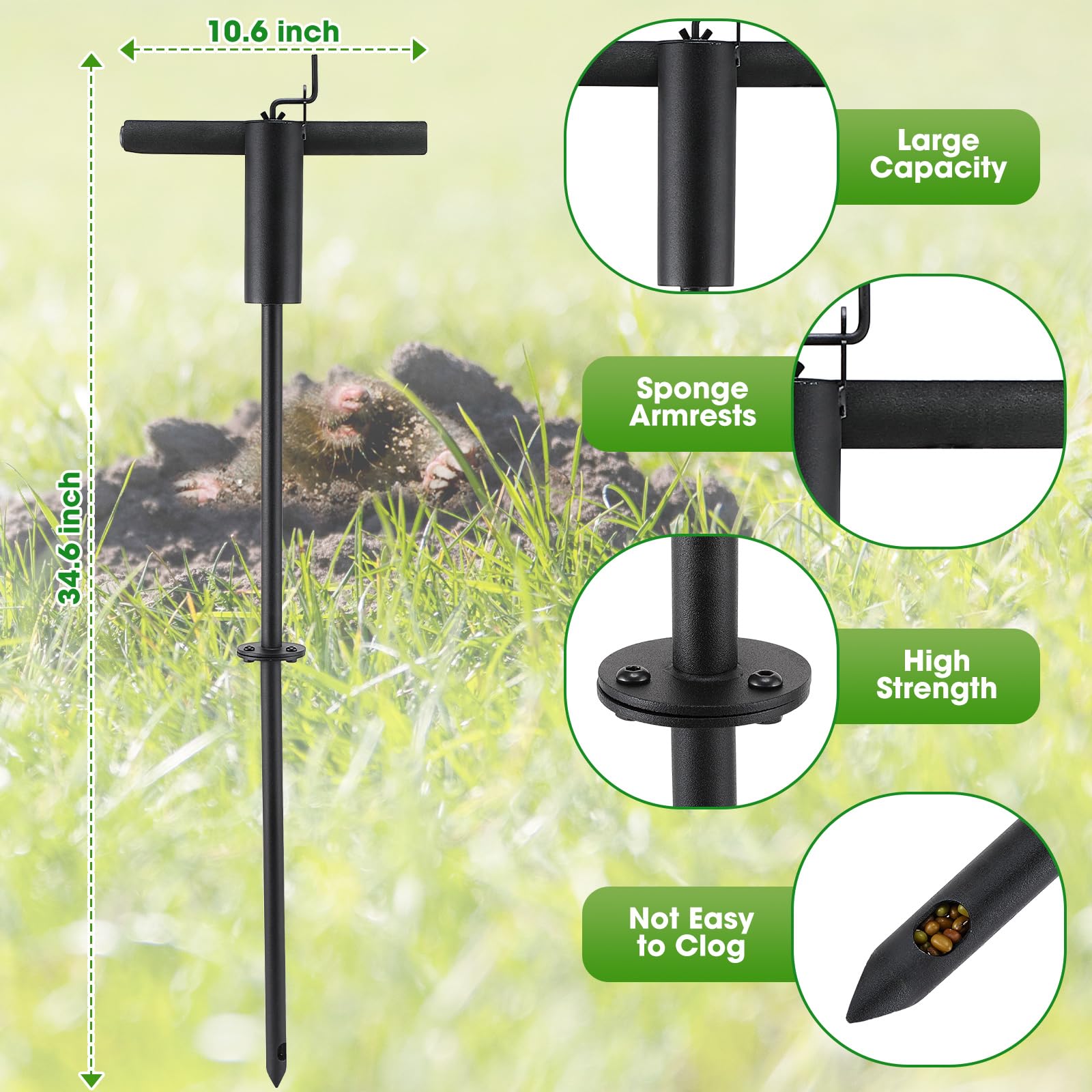 Qualirey Gopher Bait Applicator, Mole Bait Applicator, Metal Home Gopher Mole Prod Poison Pest Bait Tool, Vole/Gopher/Mole Killer, Apply Poison Bait Pellets into A Pest Tunnel in Your Yard