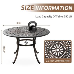 PATIO-IN 5 Piece Patio Dining Set Cast Aluminum Outdoor Table and Chairs Set for 4, with 1 Round Patio Table, 4 Patio Chairs, Outdoor Dining Set with Umbrella Hole for Patio Garden, Bronze