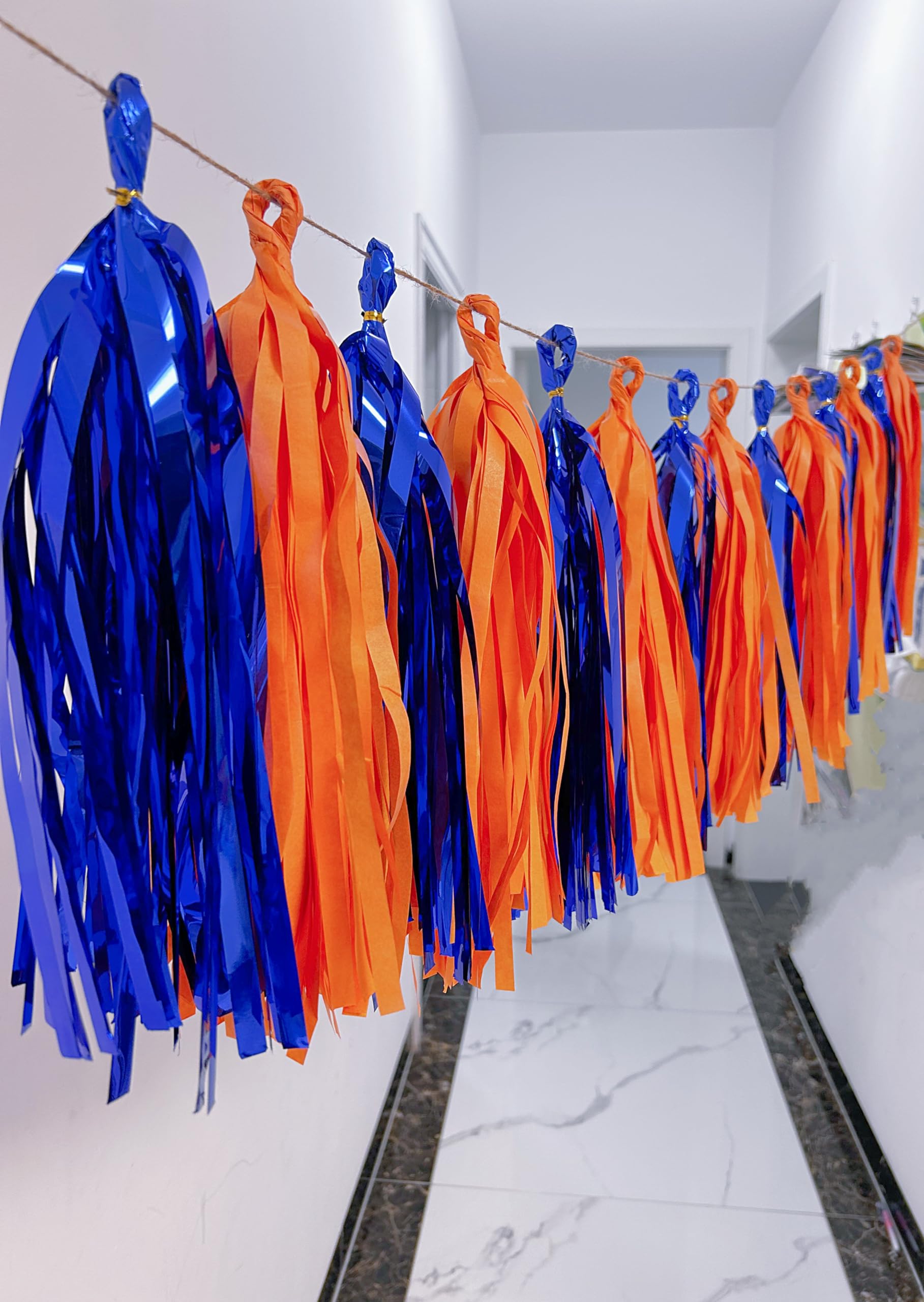 Blue and Orange Tassel Garland Banner Tissue Paper Tassels for Birthdays Bridal Shower Decorations Graduation Party Decorations Supplies