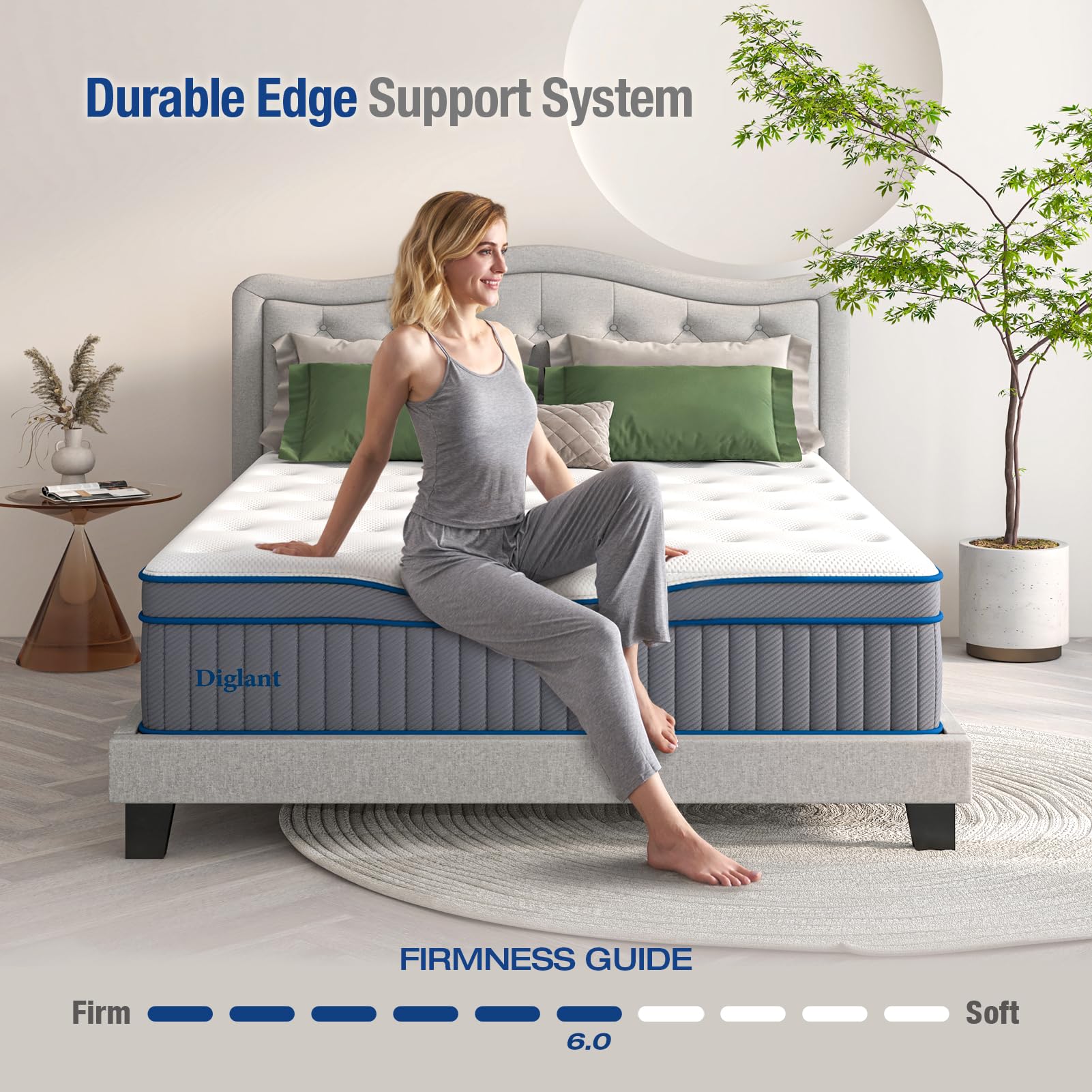 King Mattress, DIGLANT 14 Inch King Plush Hybrid Mattress with Gel Memory Foam for Cooling Soft Sleep, 7-Zoned Individual Pocket Springs for Pressure Relief, King Size Supportive Mattresses in Box