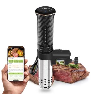 kitchenboss wifi sous vide machine: ultra-quiet precision cooker immersion circulator app control, ipx7 waterproof stainless steel 1100w professional low temperature cooking machines (g300pt)