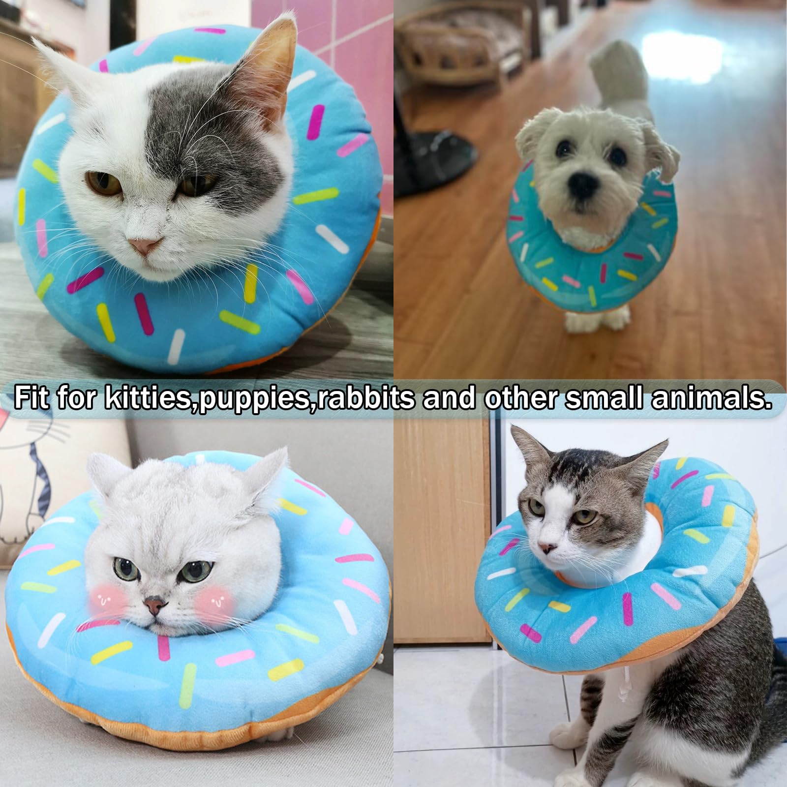 ZHUOKECE Cat Cone Collar Soft, Cute Cat Donut Cat Recovery Collar Adjustable Elizabethan Collar for Wound Healing, Comfortable Lightweight Neck Cone for Kitten Dog (Blue, M)