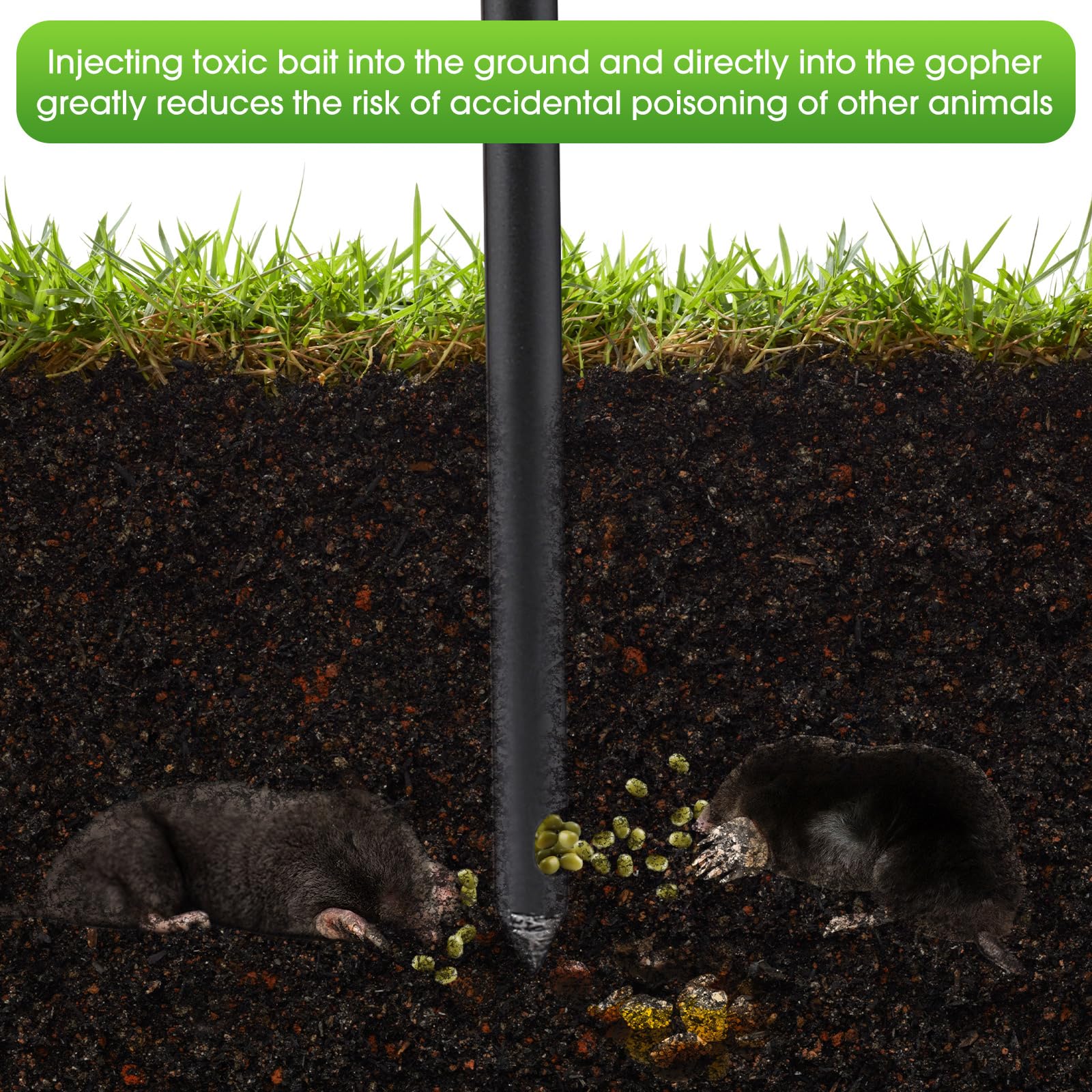 Qualirey Gopher Bait Applicator, Mole Bait Applicator, Metal Home Gopher Mole Prod Poison Pest Bait Tool, Vole/Gopher/Mole Killer, Apply Poison Bait Pellets into A Pest Tunnel in Your Yard