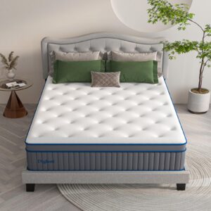 king mattress, diglant 14 inch king plush hybrid mattress with gel memory foam for cooling soft sleep, 7-zoned individual pocket springs for pressure relief, king size supportive mattresses in box