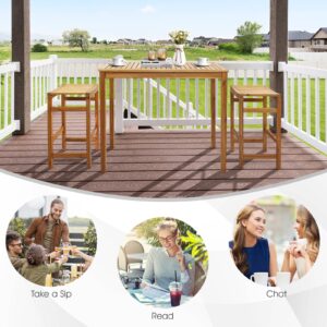 Tangkula 5 Piece Outdoor Acacia Wood Bar Table Set, 45" Rectangular High Top Table with 4 Saddle Seat Bar Height Stools, Space-Saving Patio Dining Set for 4, for Deck, Garden and Porch