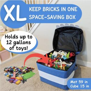 Toy Storage Organizer with Play Mat - XXL Monster Storage Bag/Box for Kids, Boys, Girls, Nursery, Playroom - Basket for Building Bricks/Blocks - Collapsible Fabric Cube Bin, 15"x15"x15"