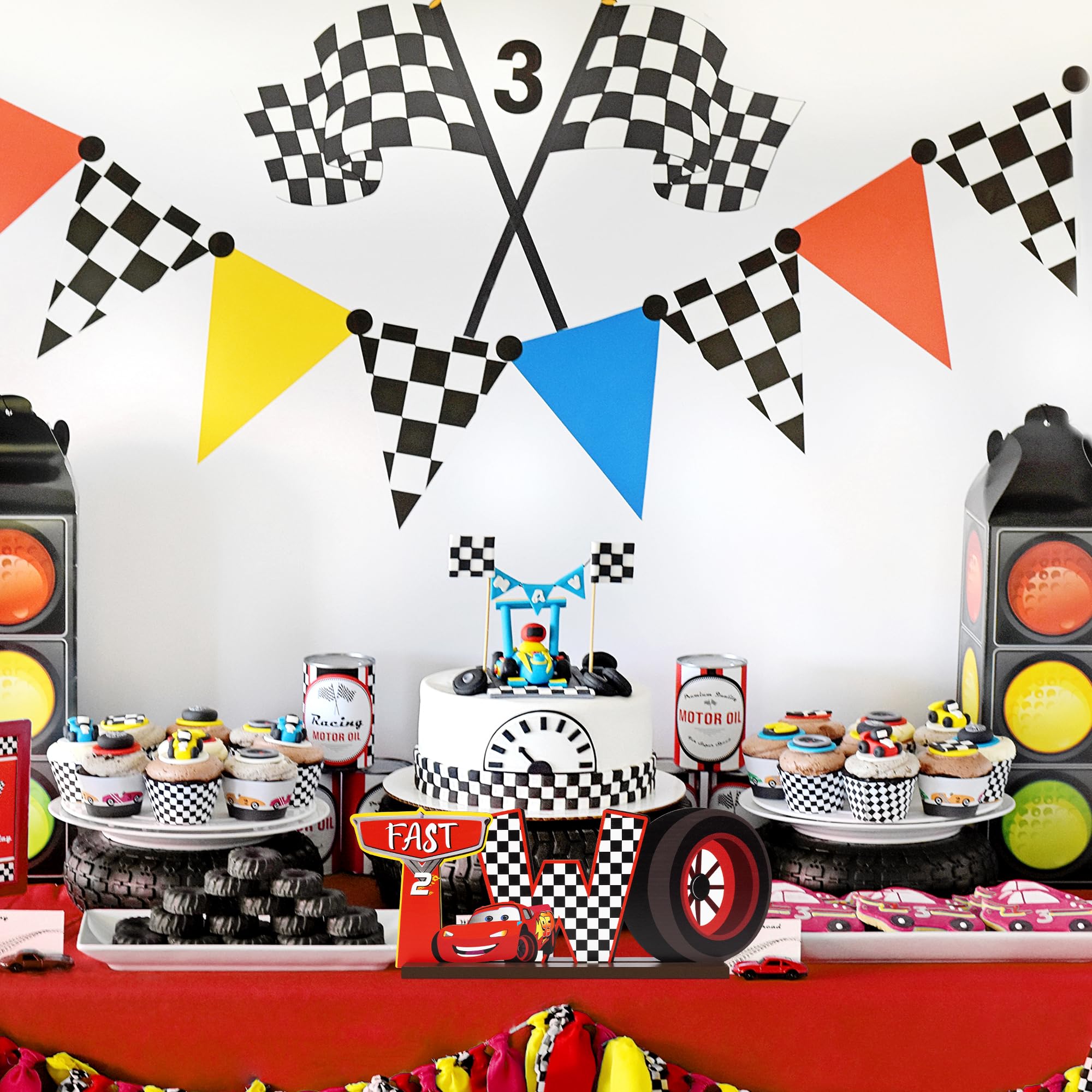 DYhuiyia Race Two Table Centerpieces - Race Car Two Fast Letter Sign Curious Wooden Table Decoration Let’s Go Racing Car Party Supplies Favors for 2nd Birthday Boys Kids Baby Shower Photo Booth Props