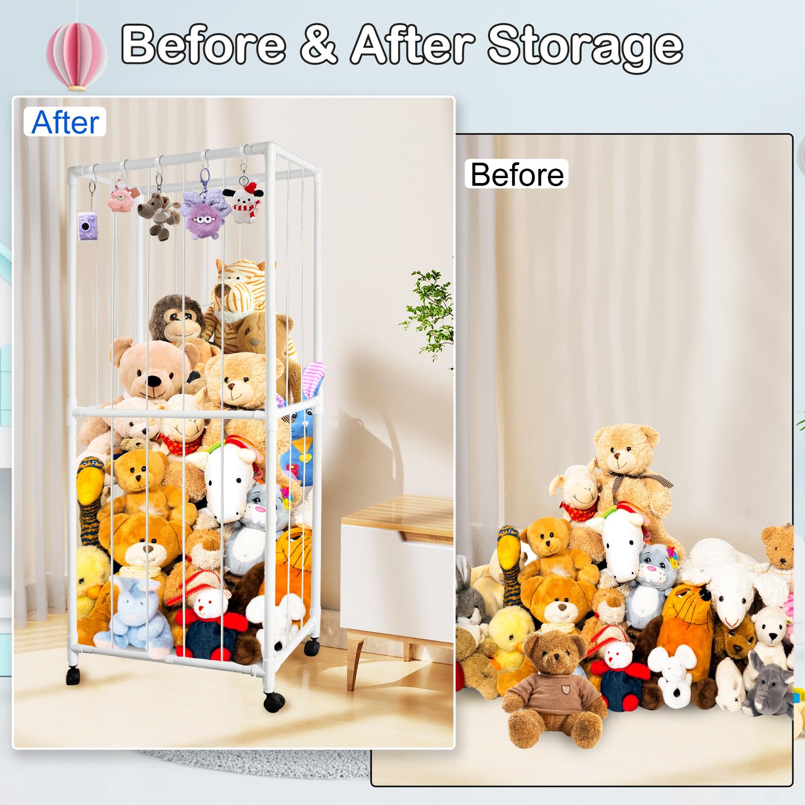 XMBecc Stuffed Animal Storage Zoo Stuffed Animal Holder Space Save Vertical Stuffed Animals Storage PVC with Elastic Band and Net for Playroom Birthday Gift for Bedroom Nursery