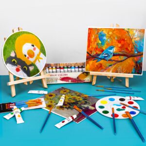 Acrylic Paint Canvas Set,104 Piece Professional Painting Supplies Kit with 4 Wood Easel,4 * 12Colors,4 * 10 Brushes,Circular Canvas Etc,Premium Paint Kit for Kids,Students, Artists and Beginner