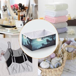 SDMKA Wolves under The Moon Cube Storage Bin Foldable Storage Cubes Fabric Storage Baskets for Shelf Closet Home Organizers, 11 Inch