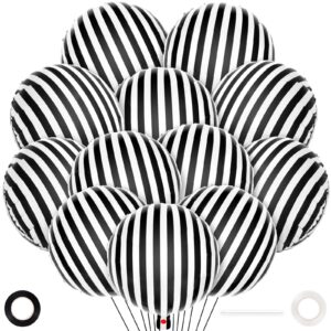 12 pcs black and white striped balloons,18 inch halloween foil balloon,black striped checkered balloons for birthday party baby shower halloween ceremonies holiday parties decorations