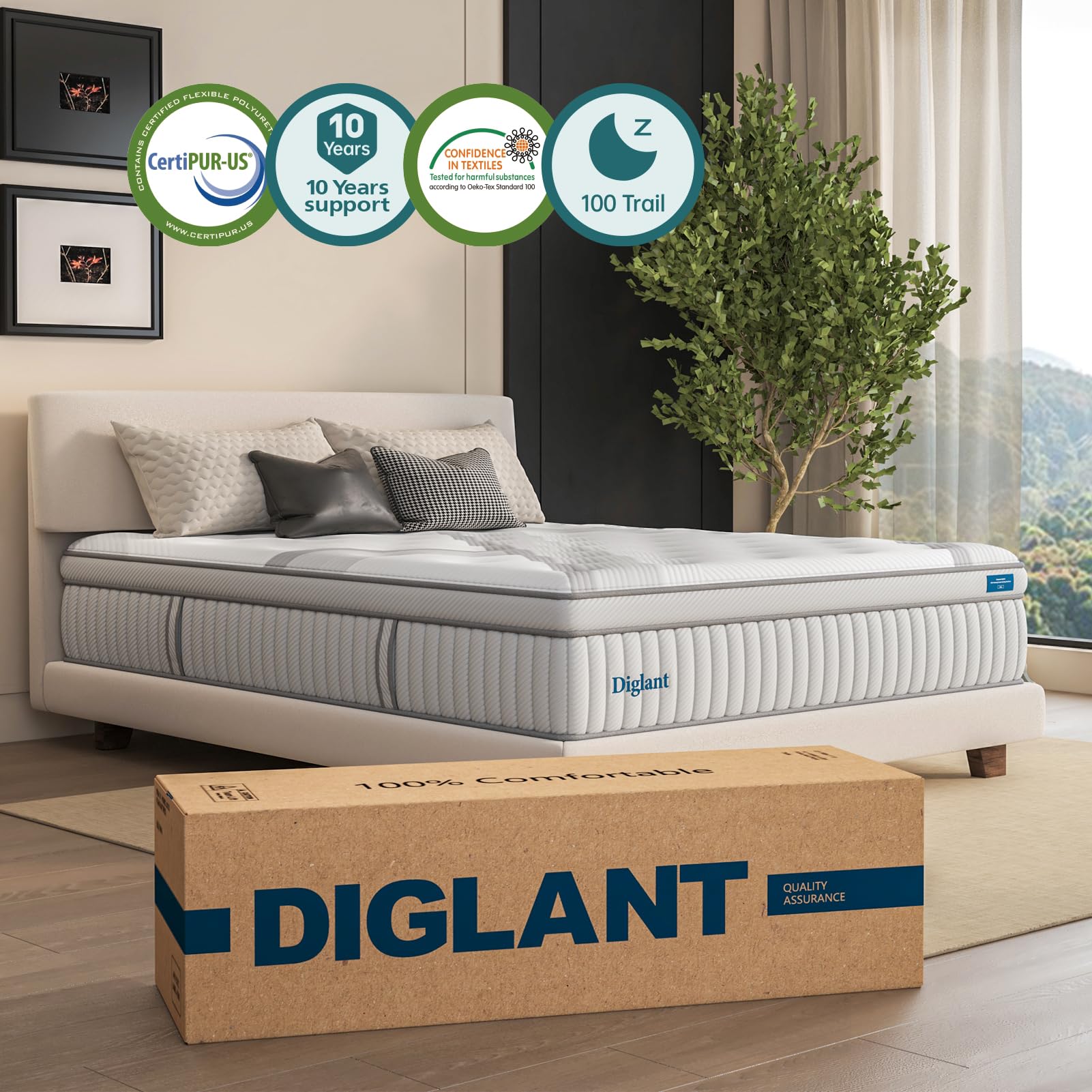 Full Mattresses, DIGLANT 14 Inch Plush Hybrid Mattress, Full Size Memory Foam Mattresses with Individually Pocketed Coils Innerspring, Motion Isolation & Back Pain Relief, Full Mattress in Box