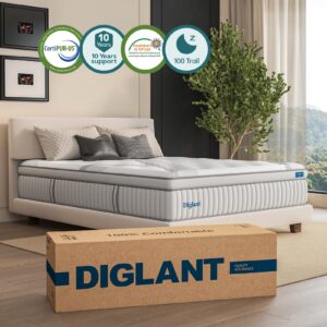 California King Mattresses, DIGLANT 14 Inch Plush Hybrid Mattress, Calking Size Memory Foam Mattresses with Pocketed Coils Innerspring, Motion Isolation & Back Pain Relief, Calking Mattress in Box