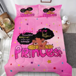 sirdo kids twin bedding set for girls, princess comforter set twin, black girl bed set, pink teens kids daybed quilt set with 1 comforter and 2 pillow cases