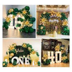 FOTIOMRG Green and Gold Balloon Arch Kit with 3pcs Star Balloon, Emerald Forest Dark Green Balloons Metallic Gold Balloons for Birthday Baby Shower Wedding New Years Party Decorations