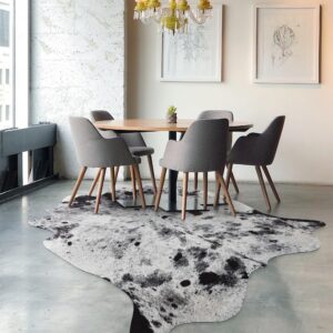 NEOCOZY Exquisite Cowhide Rug, 6.2 x 7 ft Faux Cowhide Rug for Living Room Bedroom, Cow Print Rug for Wall, Non-Slip, Grey White