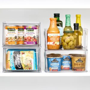 iDesign Recycled Plastic Stackable Open Front Cabinet and Pantry Storage Bin with Integrated Handles – 8” x 10” x 5”, Clear Bin