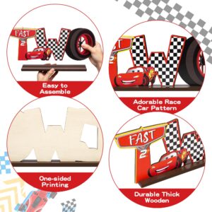 DYhuiyia Race Two Table Centerpieces - Race Car Two Fast Letter Sign Curious Wooden Table Decoration Let’s Go Racing Car Party Supplies Favors for 2nd Birthday Boys Kids Baby Shower Photo Booth Props