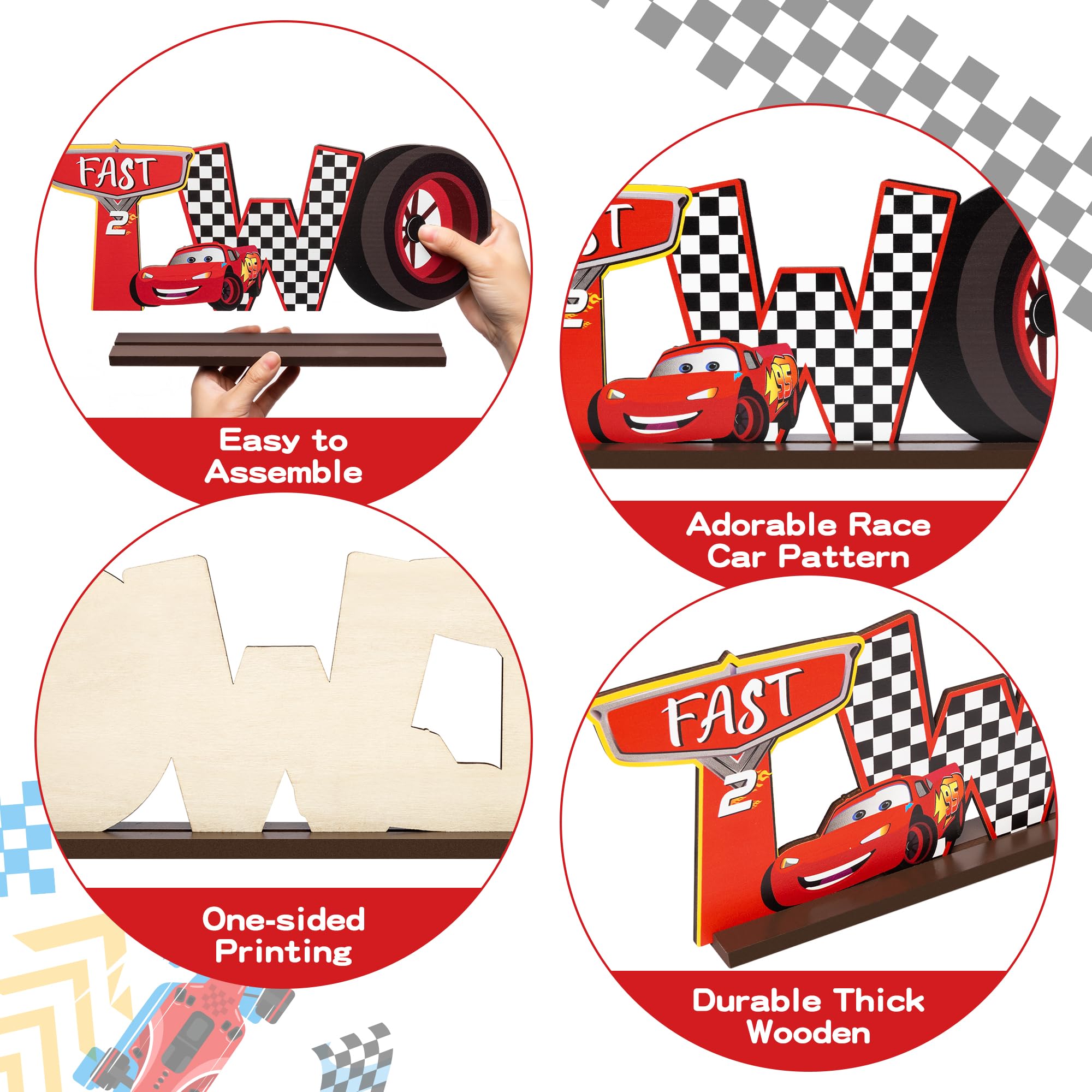 DYhuiyia Race Two Table Centerpieces - Race Car Two Fast Letter Sign Curious Wooden Table Decoration Let’s Go Racing Car Party Supplies Favors for 2nd Birthday Boys Kids Baby Shower Photo Booth Props