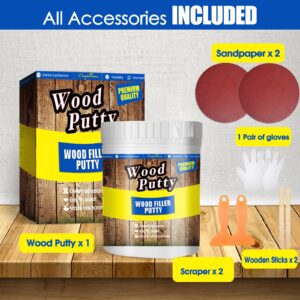 Wood Filler Putty - White Wood Putty Filler, Wood Filler Paintable, Stainable. Wood Furniture Repair Kit Can Quickly Repair Damaged Holes, Cracks and Chips. Wood Crack Filler - 9.87 Ounce