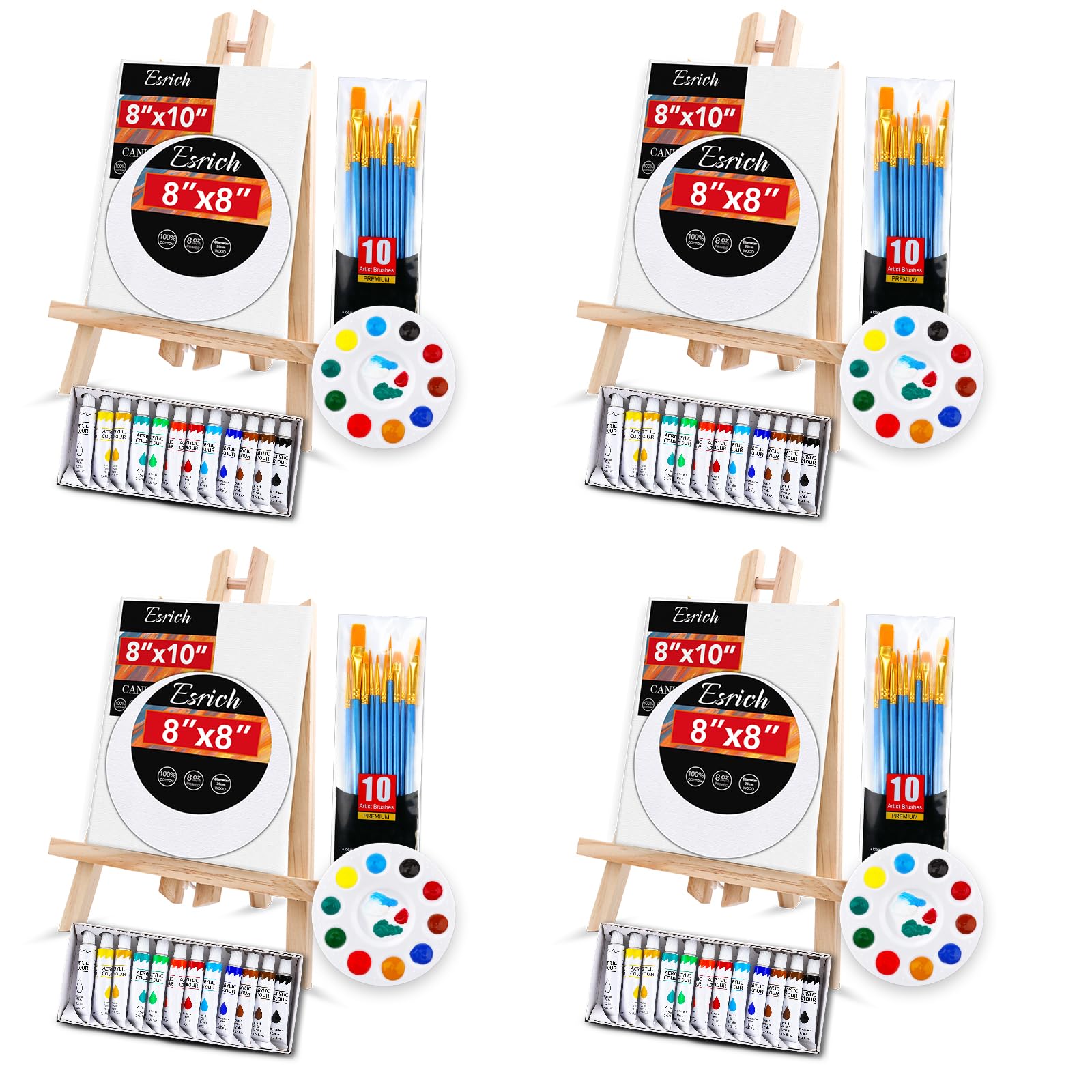 Acrylic Paint Canvas Set,104 Piece Professional Painting Supplies Kit with 4 Wood Easel,4 * 12Colors,4 * 10 Brushes,Circular Canvas Etc,Premium Paint Kit for Kids,Students, Artists and Beginner