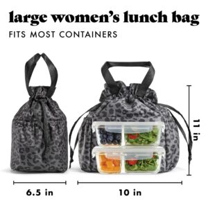 Fit & Fresh Lunch Bag For Women, Insulated Womens Lunch Bag For Work, Stain-Resistant Large Lunch Box For Women With Containers, Cinch Closure Cromwell Bag, Black Cheetah