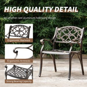 PATIO-IN 5 Piece Patio Dining Set Cast Aluminum Outdoor Table and Chairs Set for 4, with 1 Round Patio Table, 4 Patio Chairs, Outdoor Dining Set with Umbrella Hole for Patio Garden, Bronze