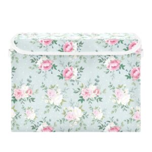 Nisza Floral Pattern Blue Large Collapsible Storage Bins with Lids and Handle, Foldable Fabric Storage Boxes Cube for Home Office