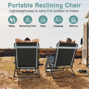 Slendor Oversized Padded Zero Gravity Chair, 29Inch XL Reclining Camping Lounge Chair with Large Cup Holder & Footrest, Reclining Patio Chairs Folding Recliner for Outdoor Indoor, Gray