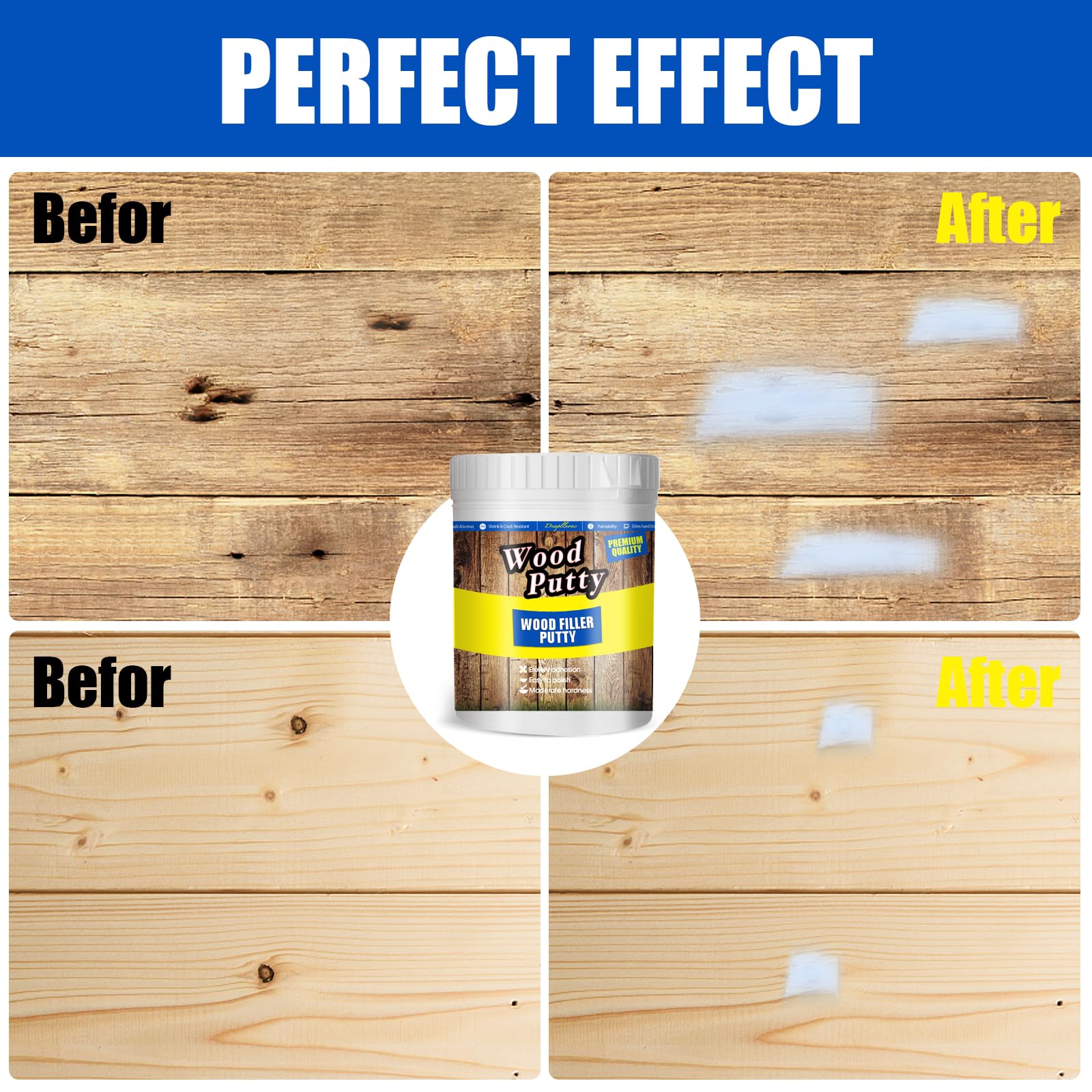 Wood Filler Putty - White Wood Putty Filler, Wood Filler Paintable, Stainable. Wood Furniture Repair Kit Can Quickly Repair Damaged Holes, Cracks and Chips. Wood Crack Filler - 9.87 Ounce