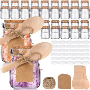 foldtier 30 pcs small glass jars with cork lids spoons 3.4 oz mini yogurt jars with lid pudding jars glass favor containers for candy cake jam honey wedding favor with label tag string