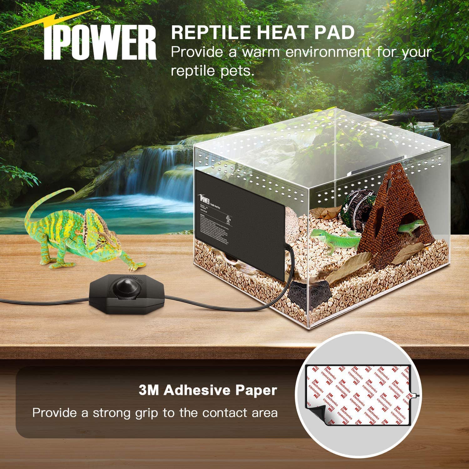 iPower 8 by 18-Inch 24 Watts Reptile Heating Mat with Temperature Controller Under Tank Warmer Terrarium Heat Pad for Reptiles and Amphibians, Black