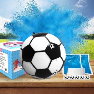 popuparty gender reveal soccer ball with 2 pack blue powder, for baby boy or girl gender reveal, baby shower party supplies, soccer fans