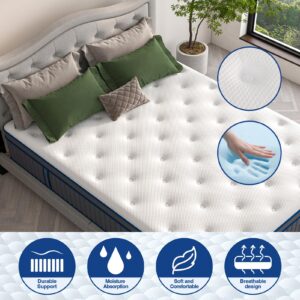 King Mattress, DIGLANT 14 Inch King Plush Hybrid Mattress with Gel Memory Foam for Cooling Soft Sleep, 7-Zoned Individual Pocket Springs for Pressure Relief, King Size Supportive Mattresses in Box