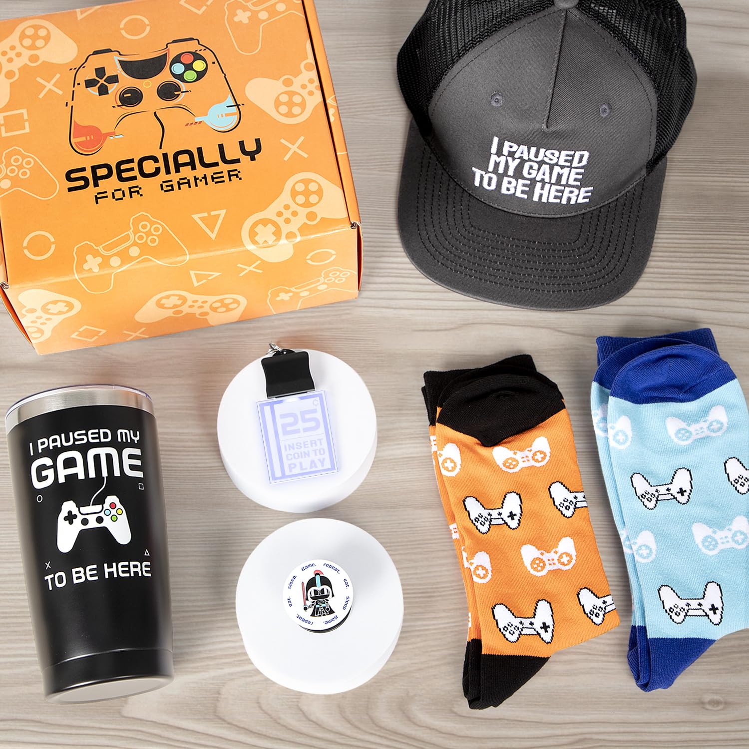 Gamer Gifts for Men Teenage Boys - Christmas Gifts for Teen Boys with 20 oz Insulated Tumbler, Gaming Hat, Socks, Keychain, Cool Pop Socket - Gifts for Men, Him, Boyfriends, Gamers, Game Lover