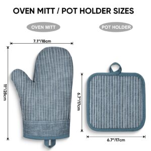 CUSIRA Oven Mitts and Pot Holders, Silicone Oven Gloves, 500 F Heat Resistant Oven Mitts Sets, Non-Slip Silicone Textured Grip, Blue