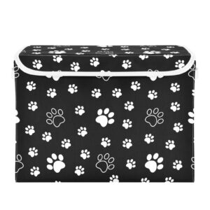 Nisza White-paw-print-black Large Collapsible Storage Bins with Lids and Handle, Foldable Fabric Storage Boxes Cube for Home Office