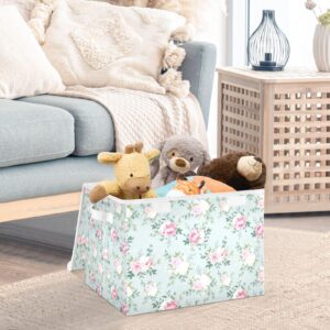 Nisza Floral Pattern Blue Large Collapsible Storage Bins with Lids and Handle, Foldable Fabric Storage Boxes Cube for Home Office