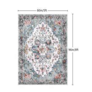 NEOCOZY 5x8 Vintage Rug,Washable Rug, Antique Collection Area Rug, Stain Resistant Rugs for Living Room Bedroom Dining Room