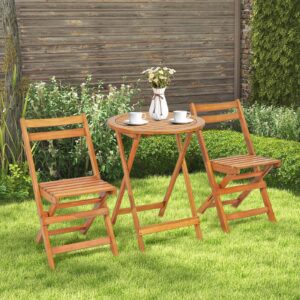 Tangkula 3 Pieces Folding Patio Bistro Set, Solid Acacia Wood Table and Chairs with Slatted Tabletop, Back & Seat, Foldable Outdoor Furniture Set for Patio, Backyard, Garden, Poolside, Natural