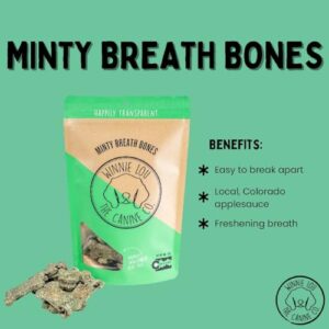 Winnie Lou Minty Breath Bones - Organic Healthy Dog Treats Made in The USA with Spearmint, Parsley, Spirulina for Fresh Breath - Human Grade Dog Biscuits Sourced from Local Colorado Farms, 2 Pack