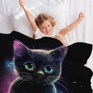 ALIFAFA Cat Blanket, Cute Black Cat in Blue Purple Galaxy Throw Blanket, Cat Gifts for Girls Boys, Plush Cat Lovers Gift Blanket Throws, Soft Cat Stuff for Kids,50"x40"