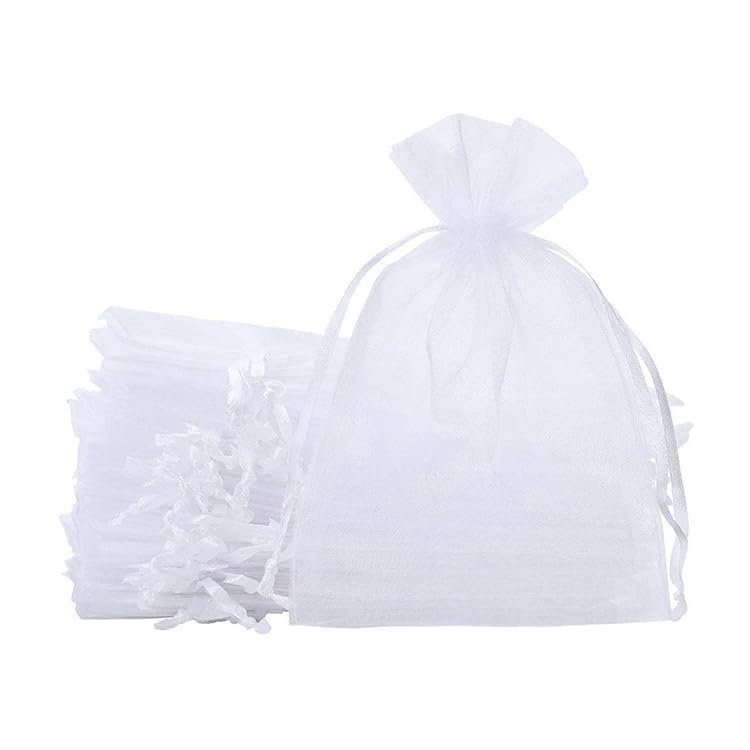 AB Max Organza Drawstring Bags - Wedding Favor Gift Bags Goody Bags Jewelry Pouches 5x7 Inches Fruit Protection Mesh Bags White 10 Pieces